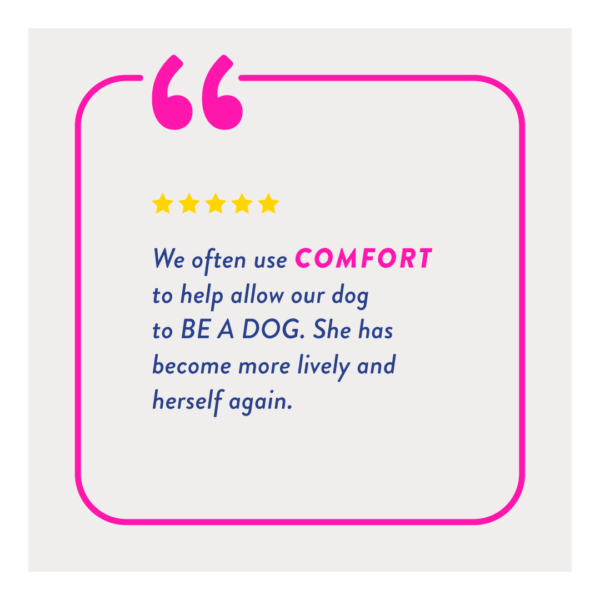 "We often use Comfort to help allow our dog to BE A DOG. She has become more lively and herself again."